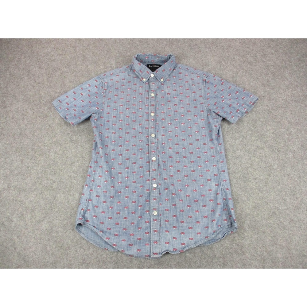 Bonobos Shirt Mens Small Blue Chambray Floral Button Down Slim Fit Short Sleeve